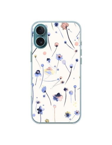 Coque iPhone 16 Plus Blue Soft Flowers - Ninola Design