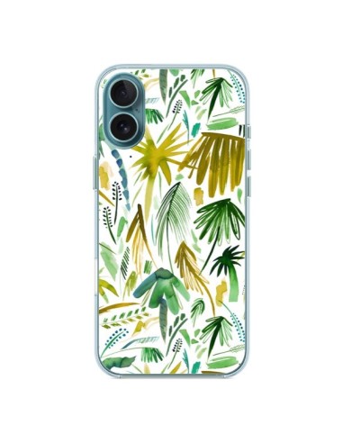 Coque iPhone 16 Plus Brushstrokes Tropical Palms Green - Ninola Design