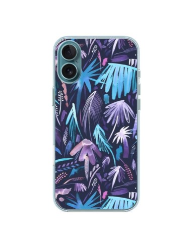 Coque iPhone 16 Plus Brushstrokes Tropical Palms Navy - Ninola Design