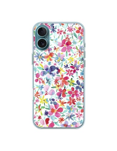 Coque iPhone 16 Plus Colorful Flowers Petals Blue - Ninola Design