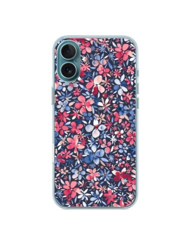 Coque iPhone 16 Plus Colorful Little Flowers Navy - Ninola Design