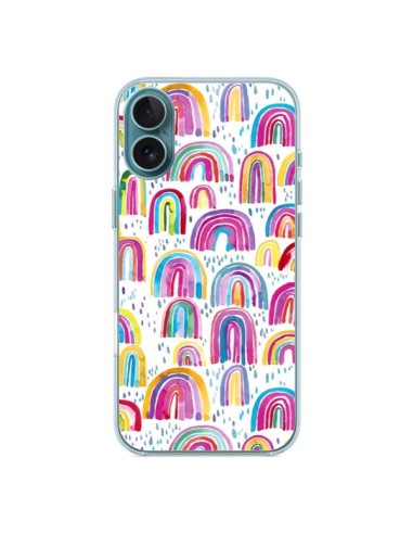 Coque iPhone 16 Plus Cute Watercolor Rainbows - Ninola Design