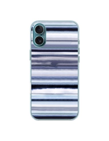 Coque iPhone 16 Plus Degrade Stripes Watercolor Navy - Ninola Design