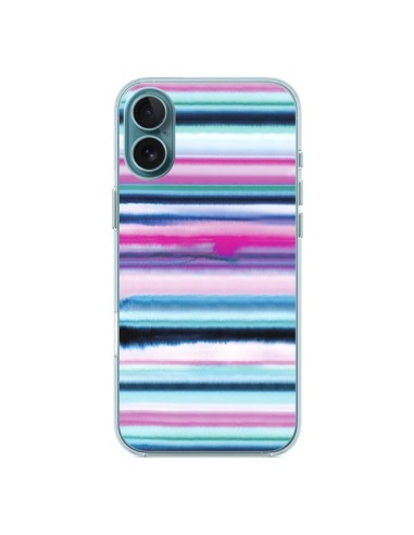 Coque iPhone 16 Plus Degrade Stripes Watercolor Pink - Ninola Design