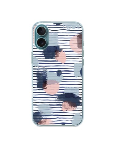 Coque iPhone 16 Plus Watercolor Stains Stripes Navy - Ninola Design