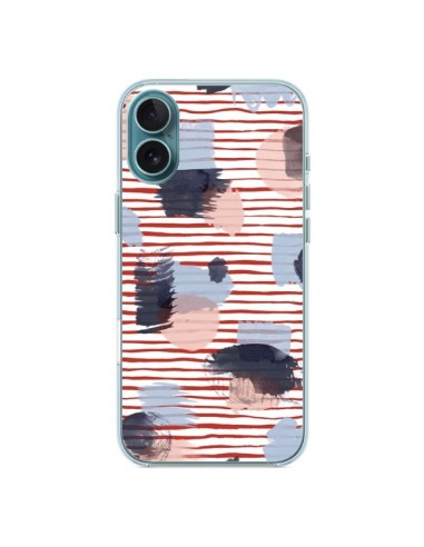 Coque iPhone 16 Plus Watercolor Stains Stripes Red - Ninola Design