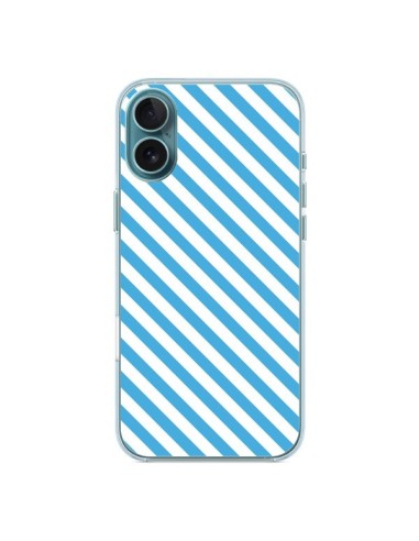 Coque iPhone 16 Plus Bonbon Candy Bleue et Blanche Rayée - Nico