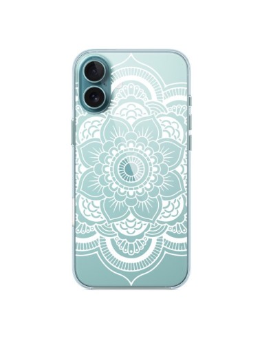 Coque iPhone 16 Plus Mandala Blanc Azteque Transparente - Nico