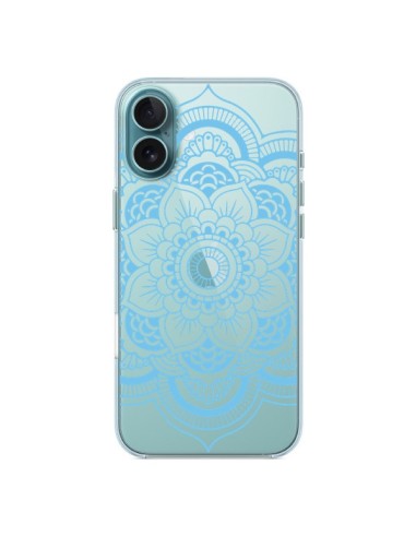 Coque iPhone 16 Plus Mandala Bleu Azteque Transparente - Nico