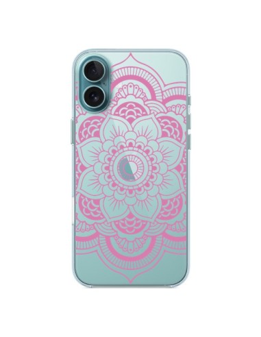 Coque iPhone 16 Plus Mandala Rose Clair Azteque Transparente - Nico