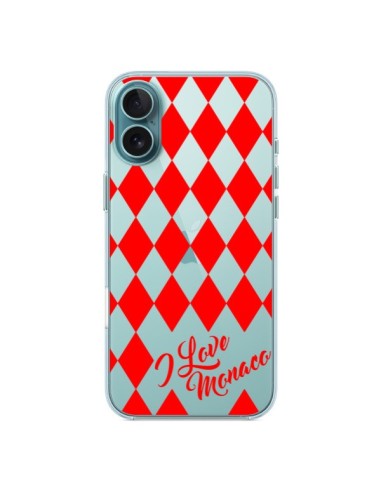 Coque iPhone 16 Plus I Love Monaco et Losange Rouge - Nico