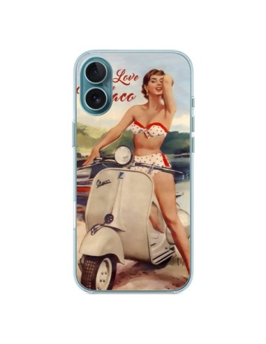 Coque iPhone 16 Plus Pin Up With Love From Monaco Vespa Vintage - Nico