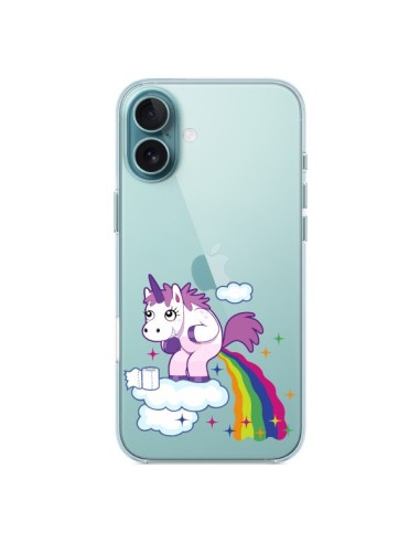 Coque iPhone 16 Plus Licorne Caca Arc en Ciel Transparente - Nico