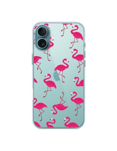 Coque iPhone 16 Plus flamant Rose et Flamingo Transparente - Nico