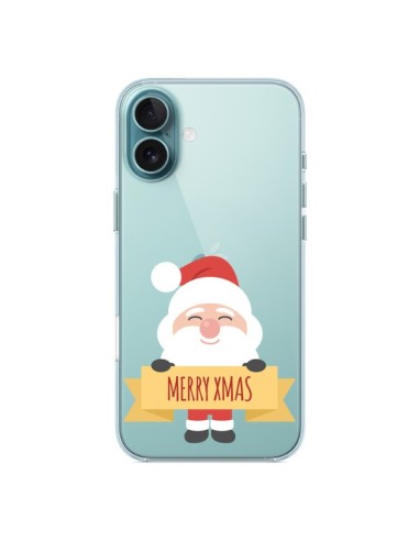 Coque iPhone 16 Plus Père Noël Merry Christmas transparente - Nico