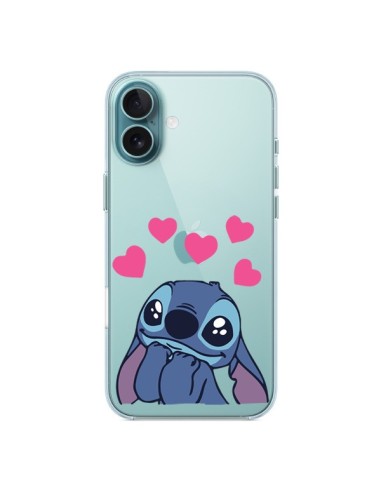 Coque iPhone 16 Plus Mini Stitch de Lilo et Stitch in love en coeur transparente - Nico