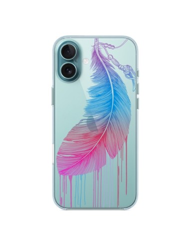 Coque iPhone 16 Plus Plume Feather Arc en Ciel Transparente - Rachel Caldwell