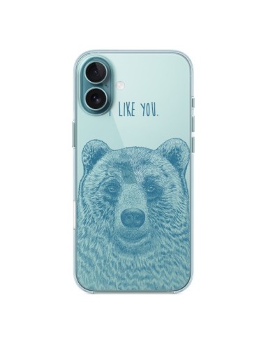 Coque iPhone 16 Plus I Love You Bear Ours Ourson Transparente - Rachel Caldwell