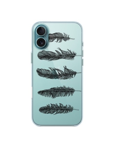 Cover iPhone 16 Plus Piuma Nero Trasparente - Rachel Caldwell