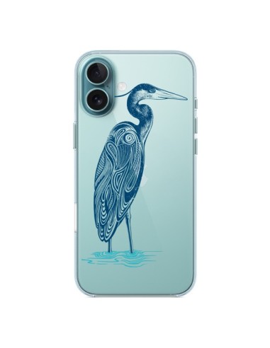 Coque iPhone 16 Plus Heron Blue Oiseau Transparente - Rachel Caldwell