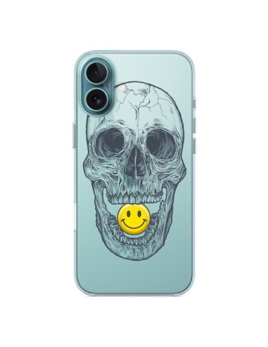 Coque iPhone 16 Plus Tête de Mort Smiley Transparente - Rachel Caldwell