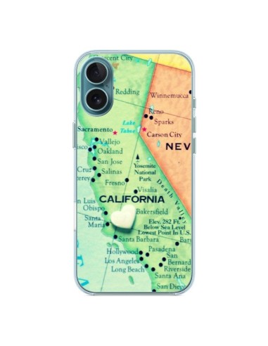 Coque iPhone 16 Plus Carte Map Californie - R Delean