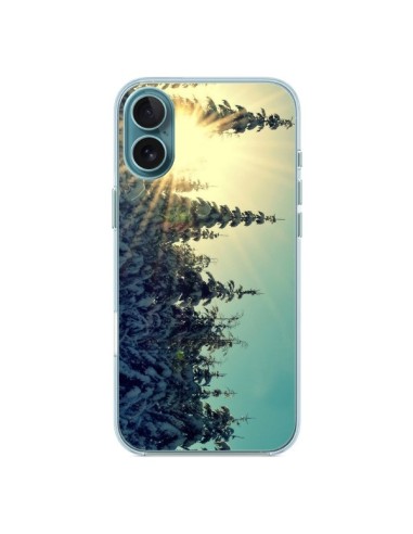 Coque iPhone 16 Plus Hiver Paysage Neige Montagnes Sapins Ski - R Delean