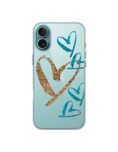 Coque iPhone 16 Plus Coeurs Heart Love Amour Transparente - Sylvia Cook