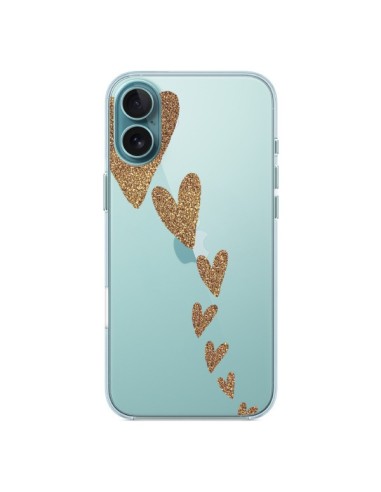 Coque iPhone 16 Plus Coeur Falling Gold Hearts Transparente - Sylvia Cook