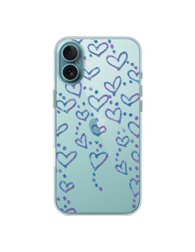 Coque iPhone 16 Plus Floating hearts coeurs flottants Transparente - Sylvia Cook