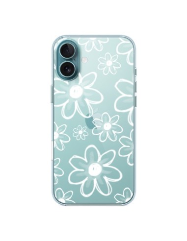 Coque iPhone 16 Plus Mandala Blanc White Flower Transparente - Sylvia Cook