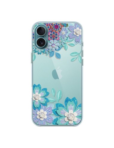 Coque iPhone 16 Plus Winter Flower Bleu, Fleurs d'Hiver Transparente - Sylvia Cook