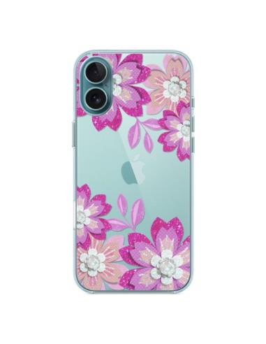 Coque iPhone 16 Plus Winter Flower Rose, Fleurs d'Hiver Transparente - Sylvia Cook