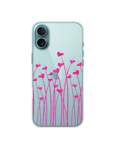 Coque iPhone 16 Plus Love in Pink Amour Rose Fleur Transparente - Sylvia Cook