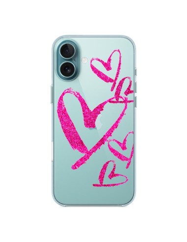 Coque iPhone 16 Plus Pink Heart Coeur Rose Transparente - Sylvia Cook