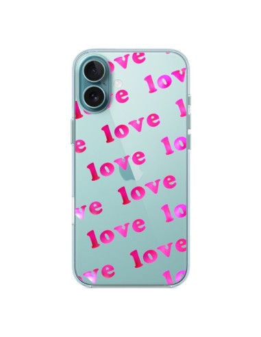 Coque iPhone 16 Plus Pink Love Rose Transparente - Sylvia Cook