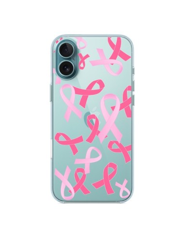 Coque iPhone 16 Plus Pink Ribbons Ruban Rose Transparente - Sylvia Cook