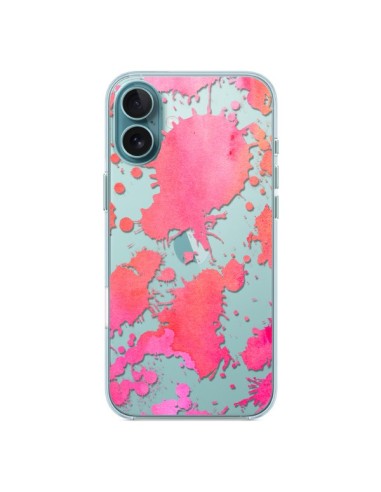 Coque iPhone 16 Plus Watercolor Splash Taches Rose Orange Transparente - Sylvia Cook