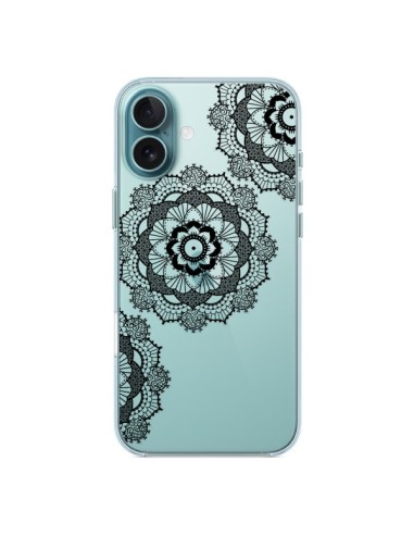 Coque iPhone 16 Plus Triple Mandala Noir Black Transparente - Sylvia Cook