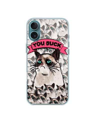 Coque iPhone 16 Plus Chat Grumpy Cat - You Suck - Sara Eshak