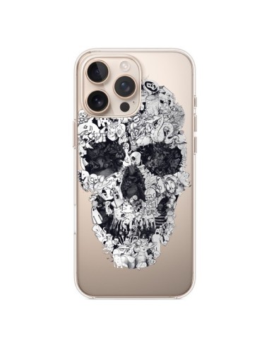 Coque iPhone 16 Pro Max Doodle Skull Dessin Tête de Mort Transparente - Ali Gulec