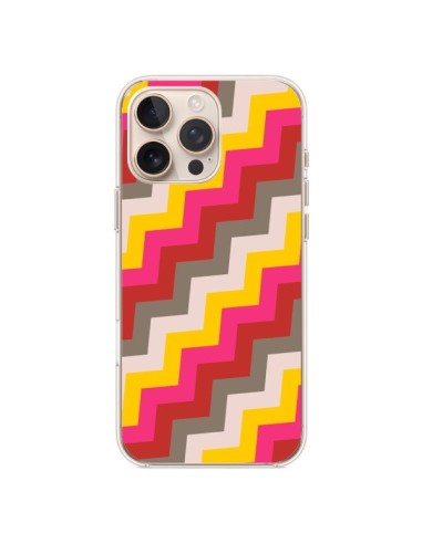 Coque iPhone 16 Pro Max Lignes Triangle Azteque Rose Rouge - Eleaxart