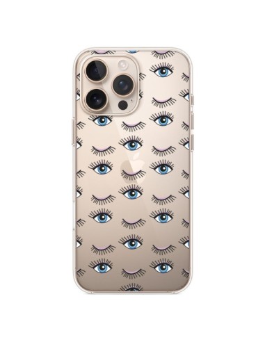 Coque iPhone 16 Pro Max Eyes Oeil Yeux Bleus Mosaïque Transparente - Léa Clément