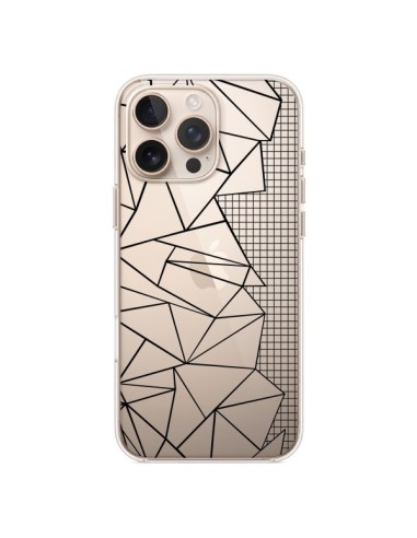 Coque iPhone 16 Pro Max Lignes Grilles Side Grid Abstract Noir Transparente - Project M