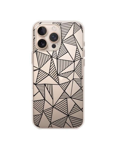 Coque iPhone 16 Pro Max Lignes Grilles Triangles Grid Abstract Noir Transparente - Project M