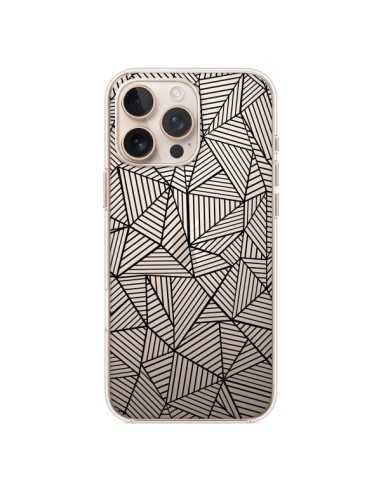 Coque iPhone 16 Pro Max Lignes Grilles Triangles Full Grid Abstract Noir Transparente - Project M