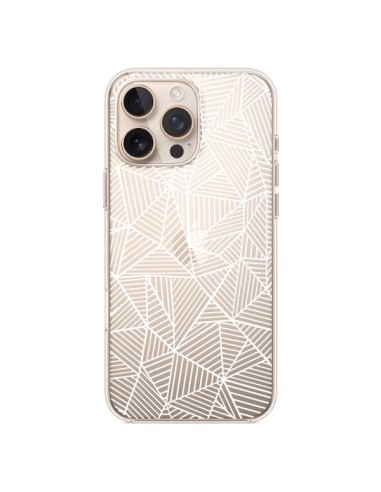 Coque iPhone 16 Pro Max Lignes Grilles Triangles Full Grid Abstract Blanc Transparente - Project M