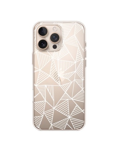 Coque iPhone 16 Pro Max Lignes Grilles Triangles Grid Abstract Blanc Transparente - Project M