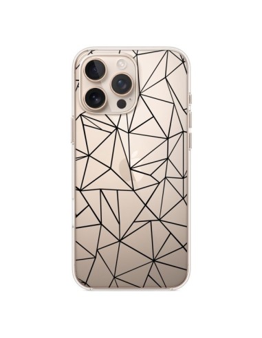 Coque iPhone 16 Pro Max Lignes Triangles Grid Abstract Noir Transparente - Project M