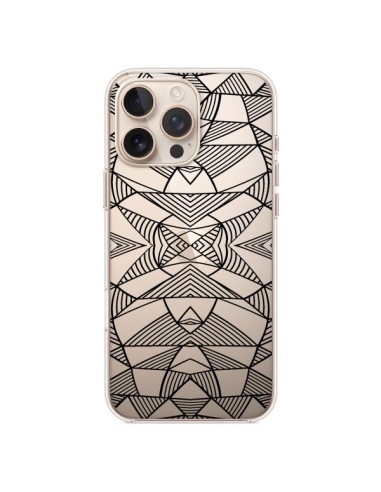 Coque iPhone 16 Pro Max Lignes Miroir Grilles Triangles Grid Abstract Noir Transparente - Project M